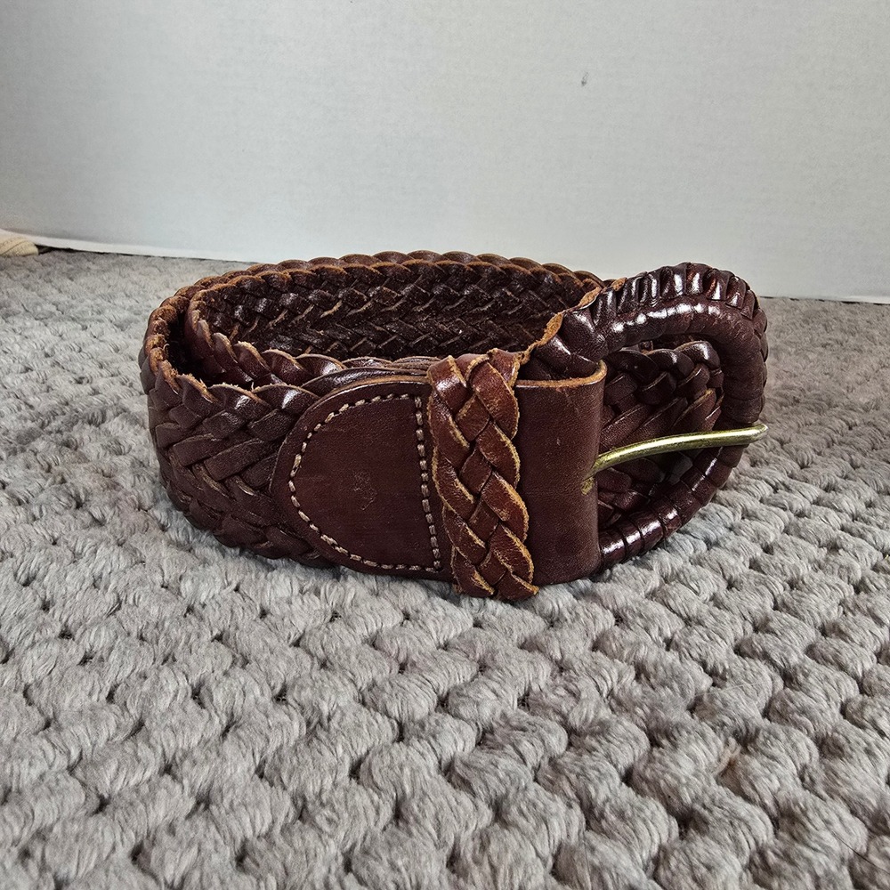 Vintage Polo Ralph Lauren Braided Leather Belt Size 32 Brown Made in England
